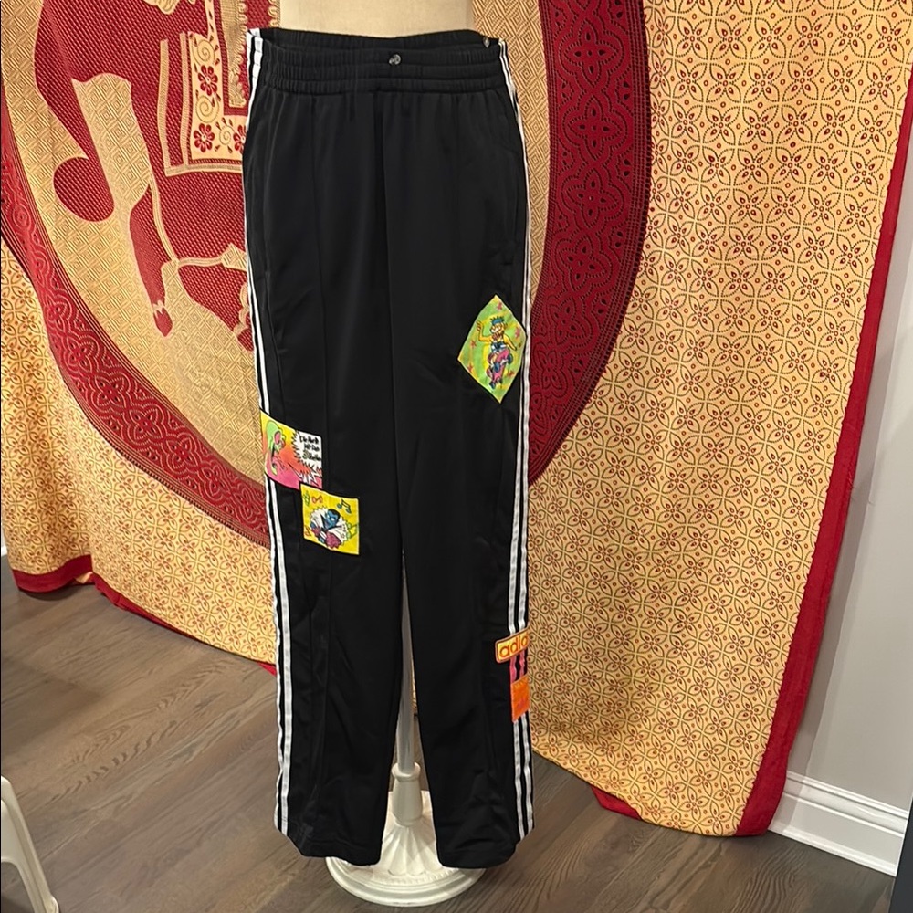 Black Adidas Jeremy Scott Adibreak Joggers with Colorful Patches